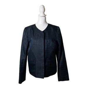 Lafayette 148 New York Blue Zebra Striped Button Up Blazer Jacket Womems US 6